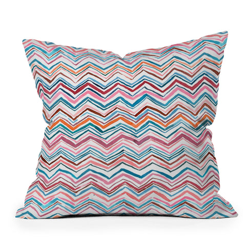 Ninola Design Chevron zigzag stripes Blue Pink Outdoor Throw Pillow