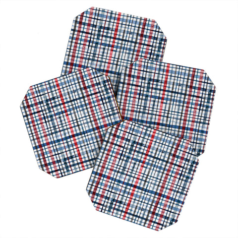 Ninola Design Christmas Checks Tartan Blue Coaster Set