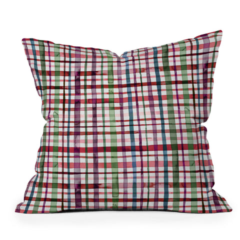 Ninola Design Christmas Checks Tartan Red Outdoor Throw Pillow