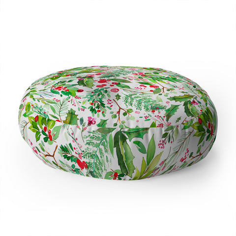 Ninola Design Christmas Nature Botanical Floor Pillow Round