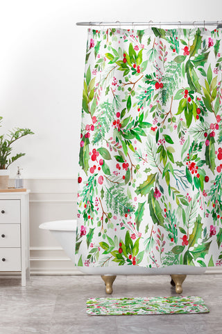 Ninola Design Christmas Nature Botanical Shower Curtain And Mat