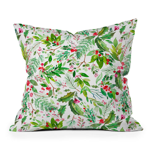 Ninola Design Christmas Nature Botanical Outdoor Throw Pillow