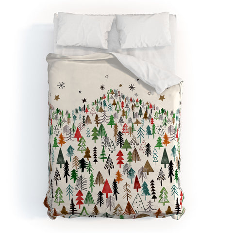 Ninola Design Christmas pines forest Red green Duvet Cover