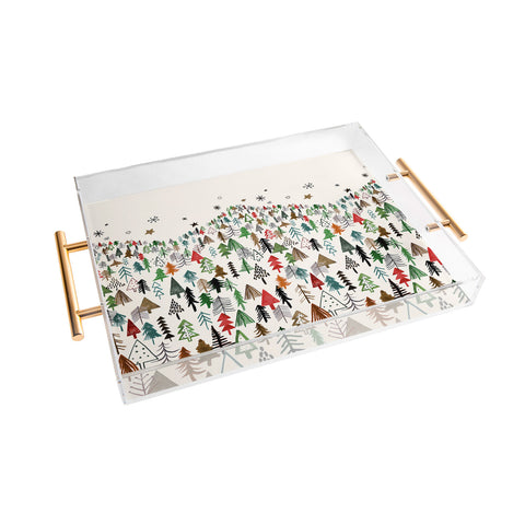 Ninola Design Christmas pines forest Red green Acrylic Tray