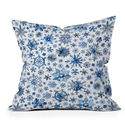 Ninola Design Christmas Stars Snowflakes Blue Outdoor Throw Pillow