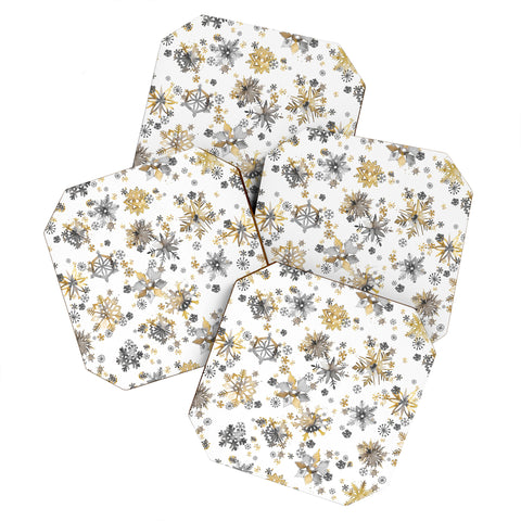 Ninola Design Christmas Stars Snowflakes Golden Coaster Set