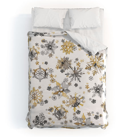Ninola Design Christmas Stars Snowflakes Golden Duvet Cover
