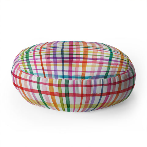 Ninola Design Color Grid Plaids Watercolor 1 Floor Pillow Round