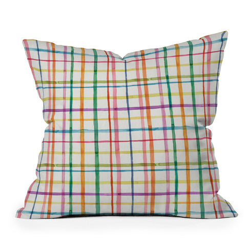 Ninola Design Color Grid Plaids Watercolor 2 Outdoor Throw Pillow