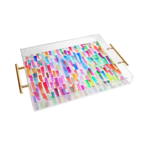 Ninola Design Colorful Brushstrokes White Acrylic Tray