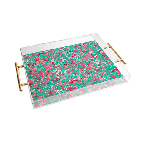 Ninola Design Colorful Flower Petals Green Acrylic Tray
