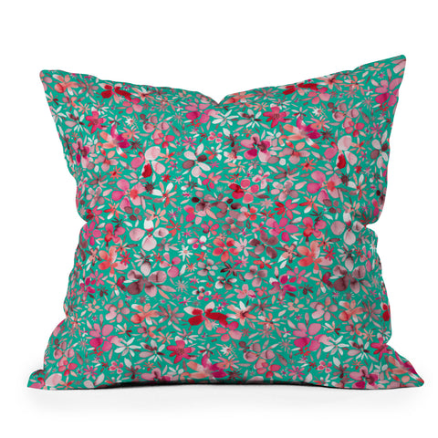Ninola Design Colorful Flower Petals Green Outdoor Throw Pillow
