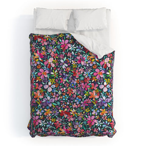 Ninola Design Colorful Flower Petals Navy Duvet Cover