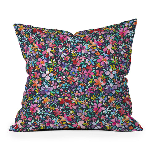 Ninola Design Colorful Flower Petals Navy Outdoor Throw Pillow