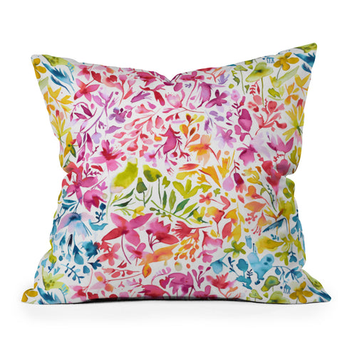 Ninola Design Colorful flowers and plants ivy Outdoor Throw Pillow