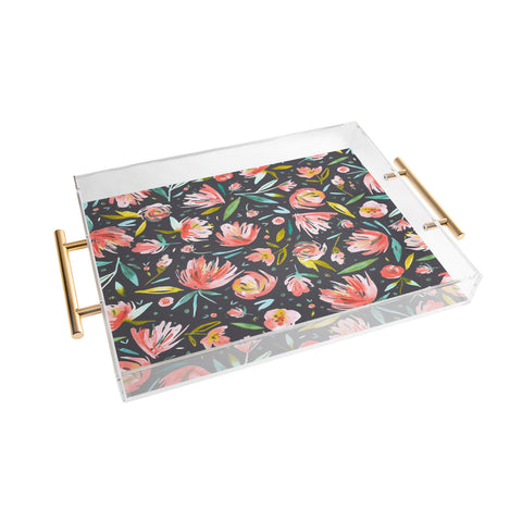 Ninola Design Coral peonies festival floral Acrylic Tray