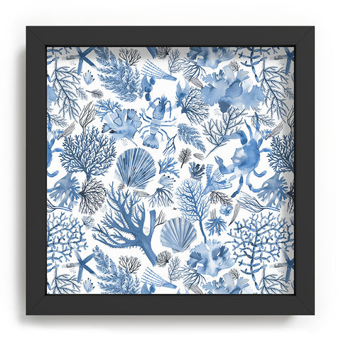 Ninola Design Coral Reef Crab Lobster Marine Coastal Blue Recessed Framing Square