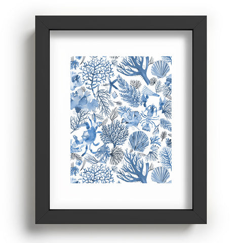 Ninola Design Coral Reef Crab Lobster Marine Coastal Blue Recessed Framing Rectangle