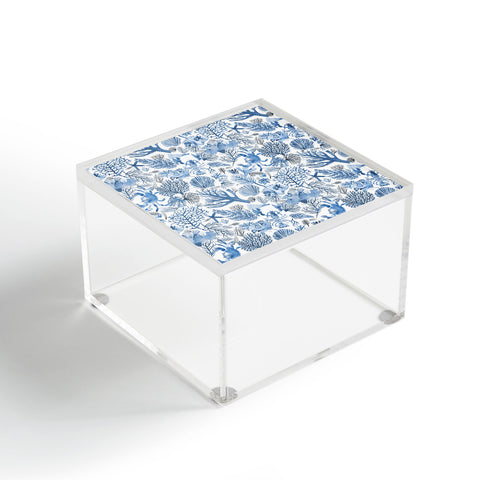 Ninola Design Coral Reef Crab Lobster Marine Coastal Blue Acrylic Box