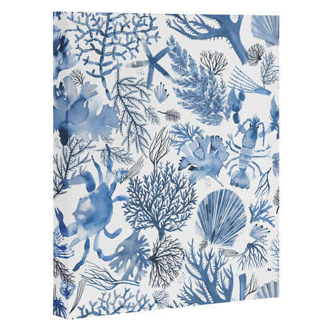 Ninola Design Coral Reef Crab Lobster Marine Coastal Blue Art Canvas