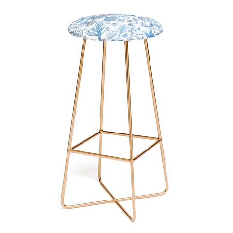 Ninola Design Coral Reef Crab Lobster Marine Coastal Blue Bar Stool