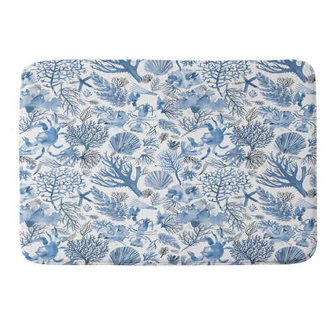 Ninola Design Coral Reef Crab Lobster Marine Coastal Blue Memory Foam Bath Mat