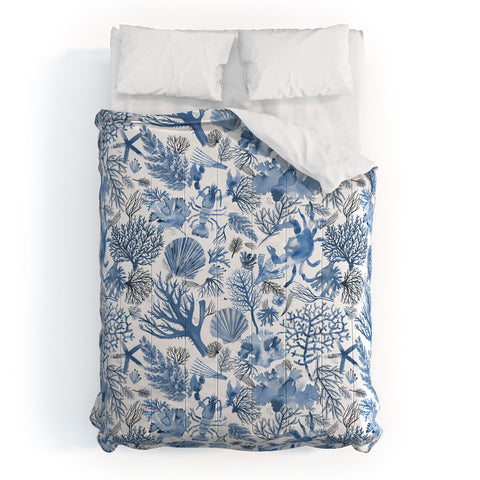 Ninola Design Coral Reef Crab Lobster Marine Coastal Blue Comforter
