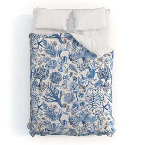 Ninola Design Coral Reef Crab Lobster Marine Coastal Blue Duvet Cover