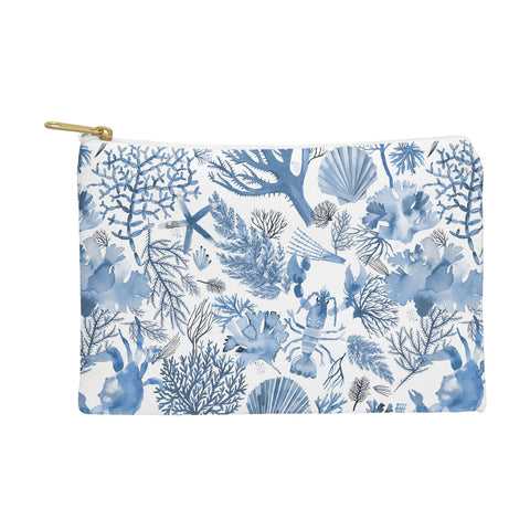 Ninola Design Coral Reef Crab Lobster Marine Coastal Blue Pouch