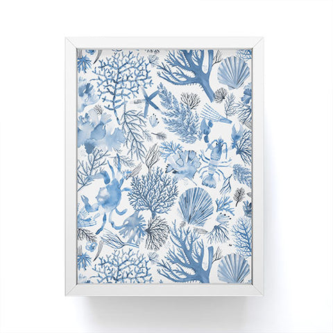 Ninola Design Coral Reef Crab Lobster Marine Coastal Blue Framed Mini Art Print
