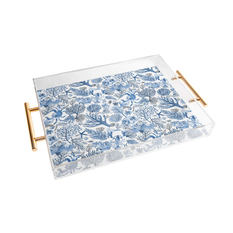Ninola Design Coral Reef Crab Lobster Marine Coastal Blue Acrylic Tray