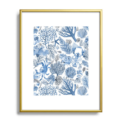 Ninola Design Coral Reef Crab Lobster Marine Coastal Blue Metal Framed Art Print