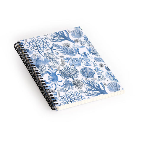 Ninola Design Coral Reef Crab Lobster Marine Coastal Blue Spiral Notebook