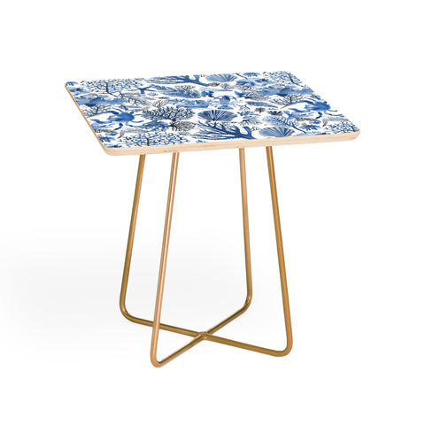 Ninola Design Coral Reef Crab Lobster Marine Coastal Blue Side Table
