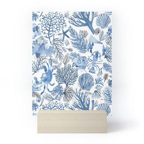 Ninola Design Coral Reef Crab Lobster Marine Coastal Blue Mini Art Print