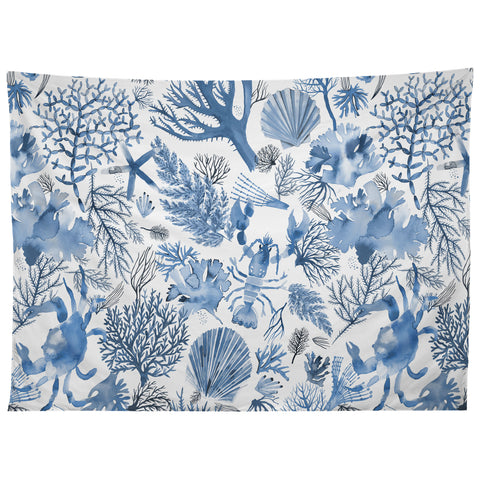 Ninola Design Coral Reef Crab Lobster Marine Coastal Blue Tapestry