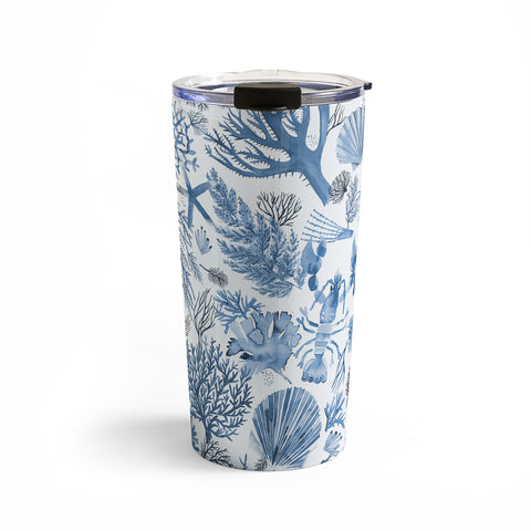 Ninola Design Coral Reef Crab Lobster Marine Coastal Blue Travel Mug