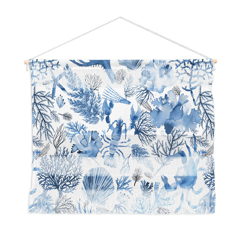 Ninola Design Coral Reef Crab Lobster Marine Coastal Blue Wall Hanging Landscape