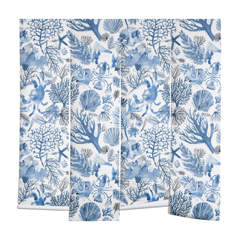 Ninola Design Coral Reef Crab Lobster Marine Coastal Blue Wall Mural