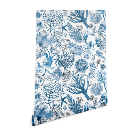 Ninola Design Coral Reef Crab Lobster Marine Coastal Blue Wallpaper