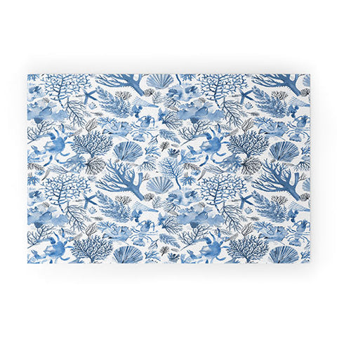 Ninola Design Coral Reef Crab Lobster Marine Coastal Blue Welcome Mat