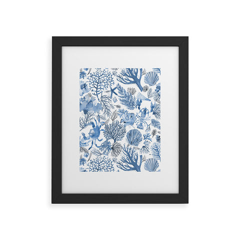 Ninola Design Coral Reef Crab Lobster Marine Coastal Blue Framed Art Print