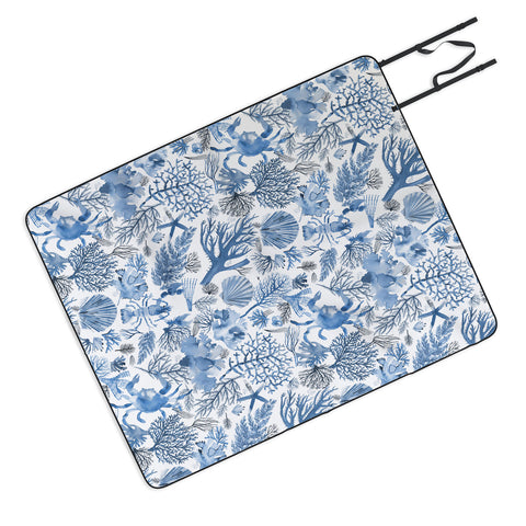 Ninola Design Coral Reef Crab Lobster Marine Coastal Blue Picnic Blanket
