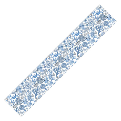 Ninola Design Coral Reef Crab Lobster Marine Coastal Blue Table Runner