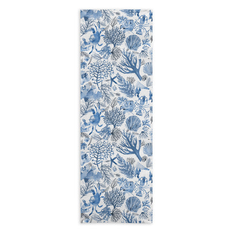 Ninola Design Coral Reef Crab Lobster Marine Coastal Blue Yoga Towel