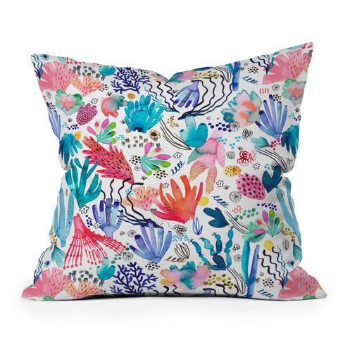 Ninola Design Coral Reef Watercolor Outdoor Throw Pillow
