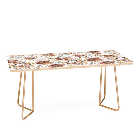 Ninola Design Cottage Peonies Watercolor Rust Coffee Table