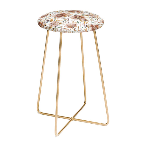 Ninola Design Cottage Peonies Watercolor Rust Counter Stool