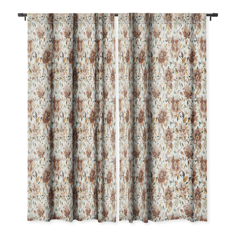 Ninola Design Cottage Peonies Watercolor Rust Blackout Window Curtain