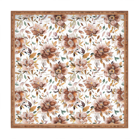 Ninola Design Cottage Peonies Watercolor Rust Square Tray